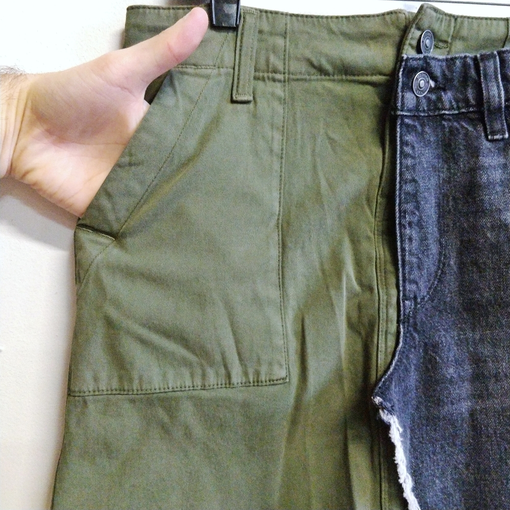 NWT Hudson Green/Black Asymmetric Layered Crossover Denim Wrap Skirt 27 - Picture 6 of 12